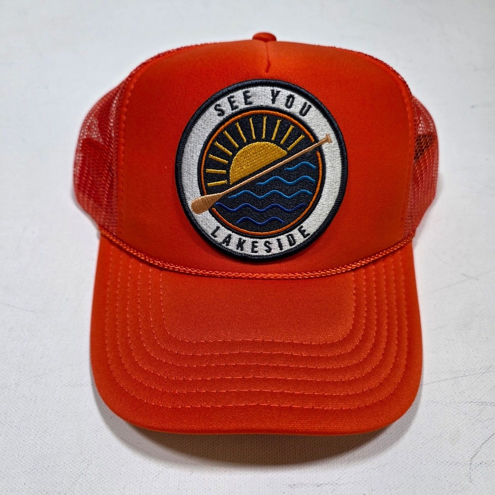 Port Sandz Trucker Hat Orange See You Lakeside Patch Snapback Mesh Outdoors